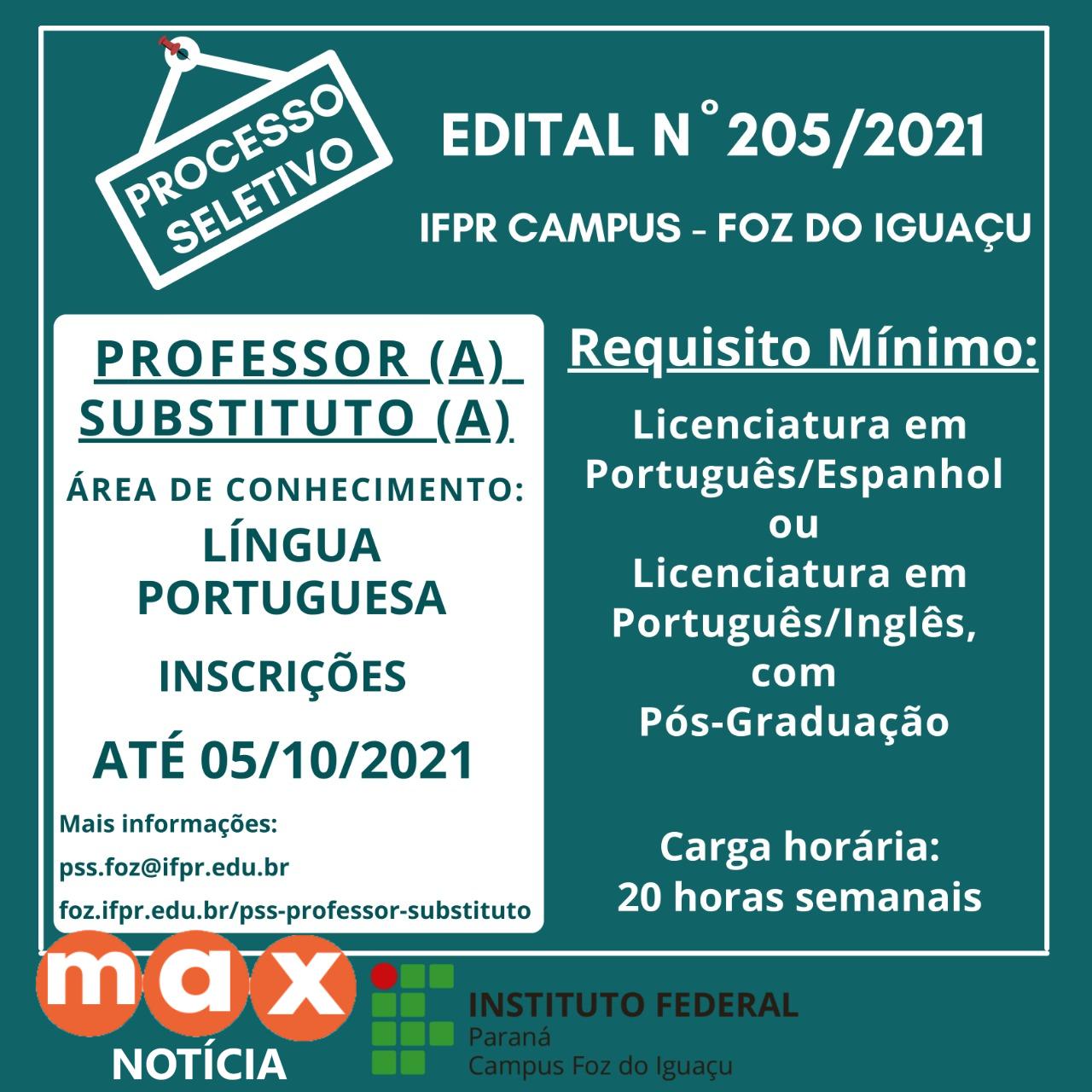 IFPR Foz do Iguaçu abre vagas para professores substitutos nas áreas de Português e Informática