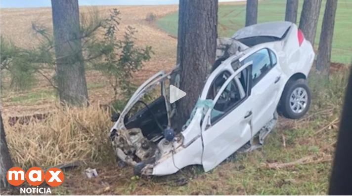 Carro parte ao meio ao bater em árvore, e motorista morre no Paraná