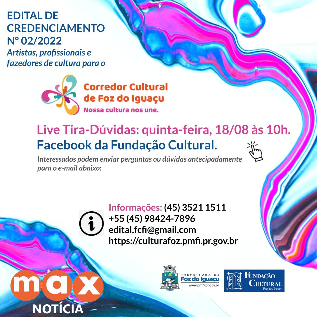Fundação Cultural promove live de tira-dúvidas sobre o Corredor Cultural
