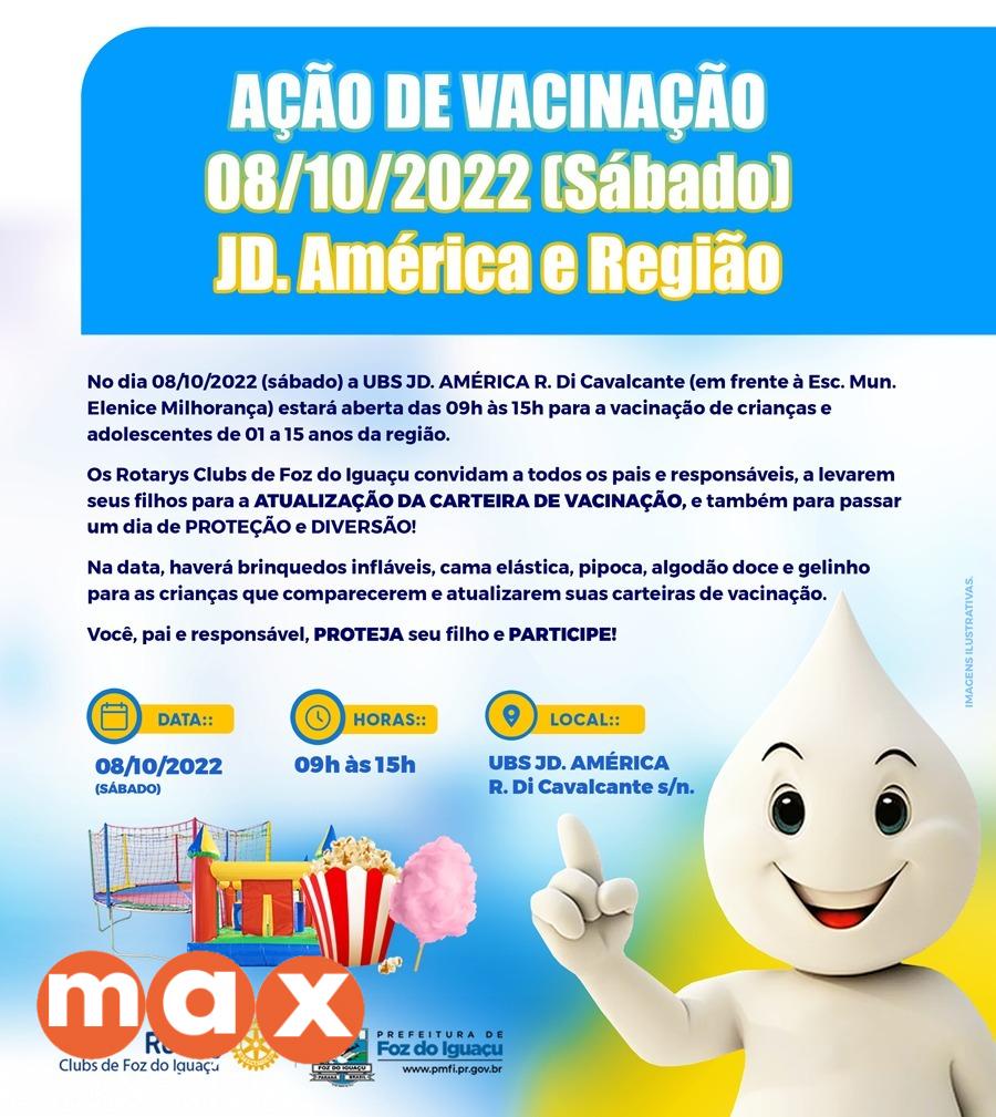 Secretaria de Saúde e Rotarys Clubs promovem ação de vacinação na UBS do Jardim América no sábado (08)