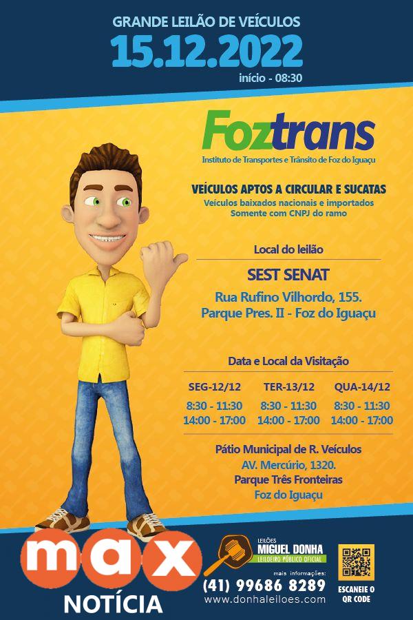Foztrans promove leilão de veículos no dia 15 de dezembro