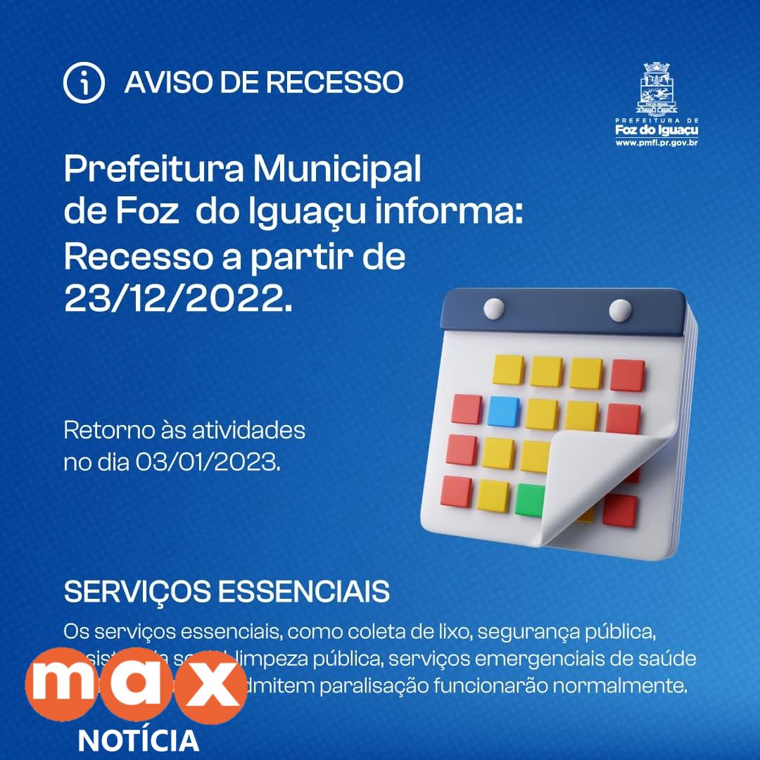 Prefeitura de Foz inicia recesso nesta quinta-feira (23) e retorna no dia 3 de janeiro