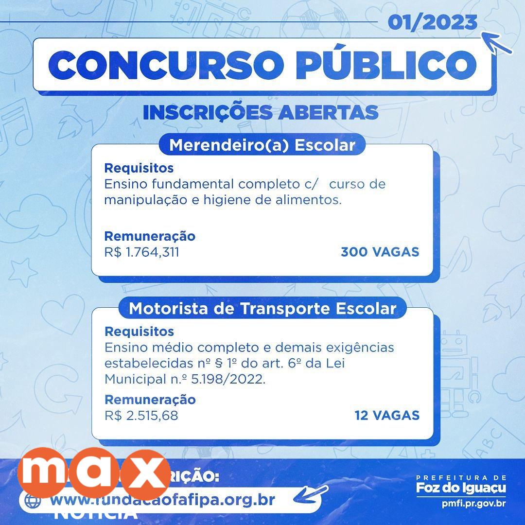 Inscrições do concurso para merendeira e motorista do transporte escolar encerram no domingo (01)