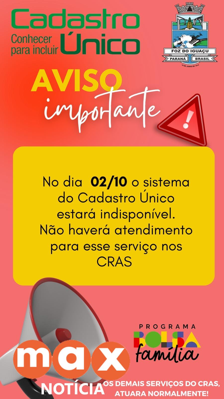Sistema do Cadastro Único estará indisponível na segunda-feira (02)