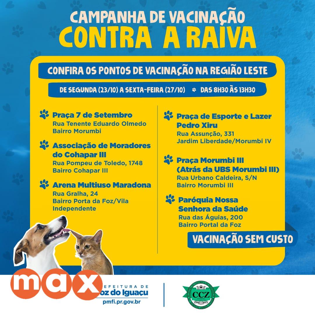 Começa em Foz do Iguaçu a campanha de vacinação contra a raiva em cães e gatos