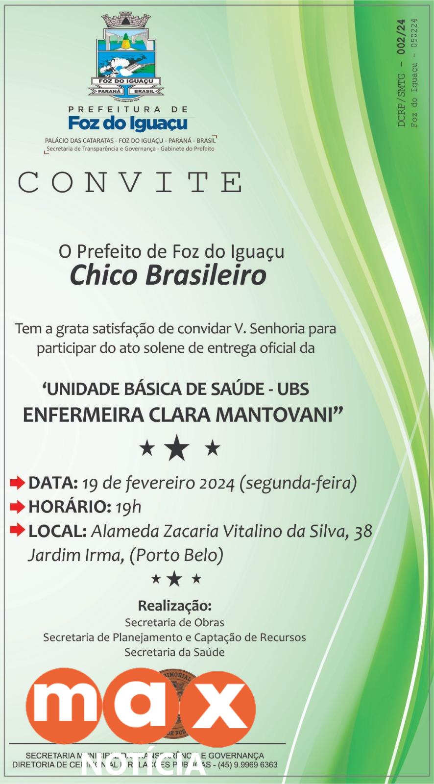 Inauguração da UBS do Porto Belo nesta segunda-feira (19), às 19 horas