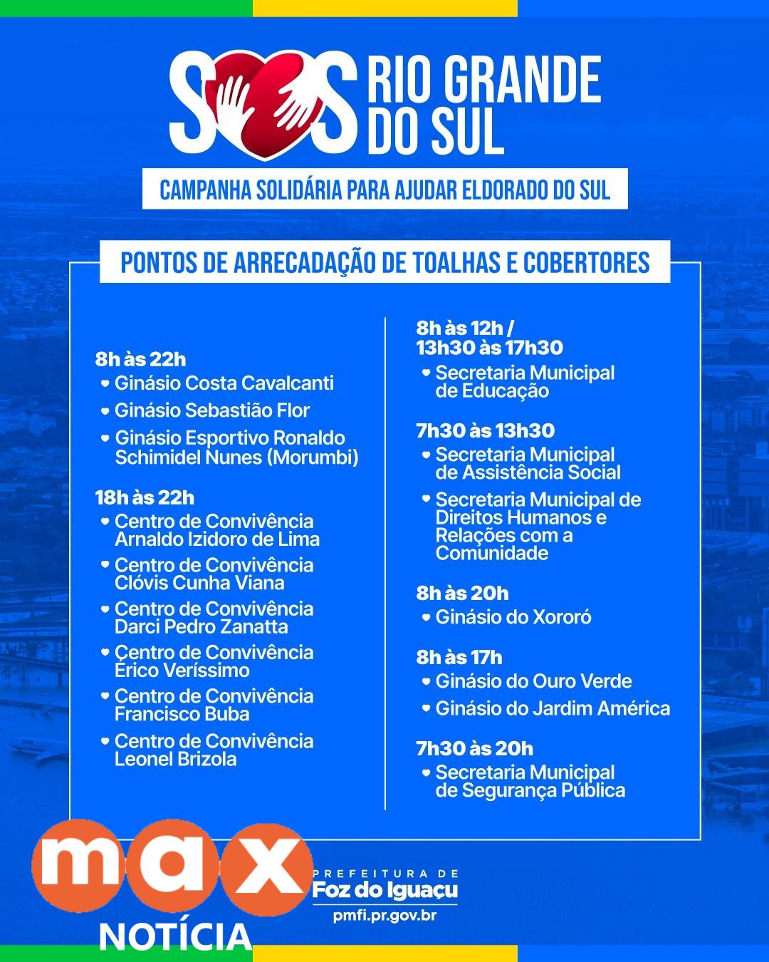 Foz lança campanha de arrecadação de cobertores e toalhas para vítimas das enchentes no Rio Grande do Sul