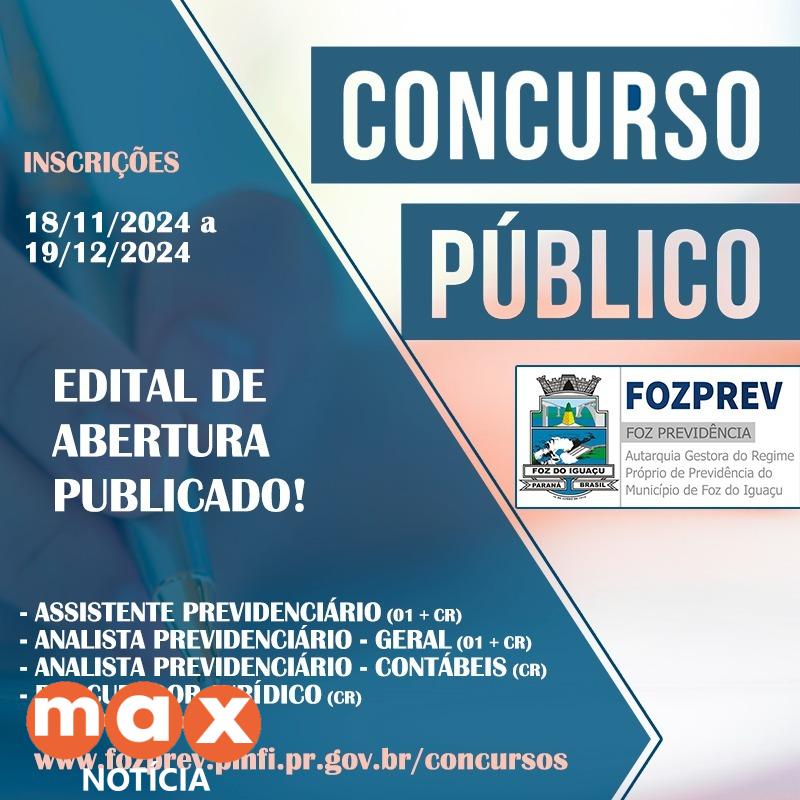 Concurso Público FOZPREV 2024: Abertura de Inscrições