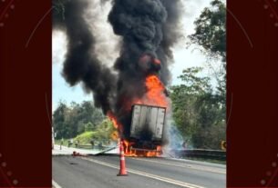 Carreta pega fogo no meio de serra da BR-277 e bloqueia trânsito na rodovia do Paraná