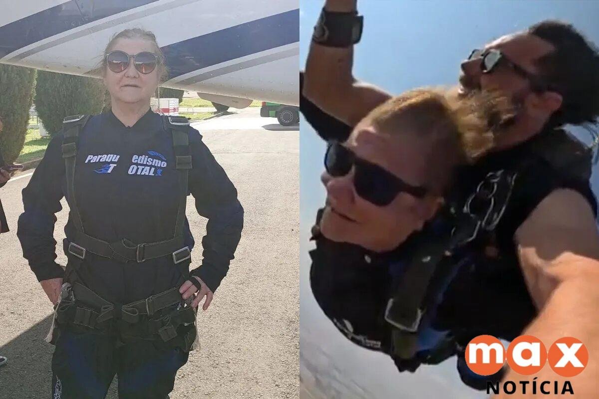 Aos 67 anos, aposentada realiza sonho e pula de paraquedas a quase 2 mil metros de altitude no Paraná: 'Nunca é tarde'