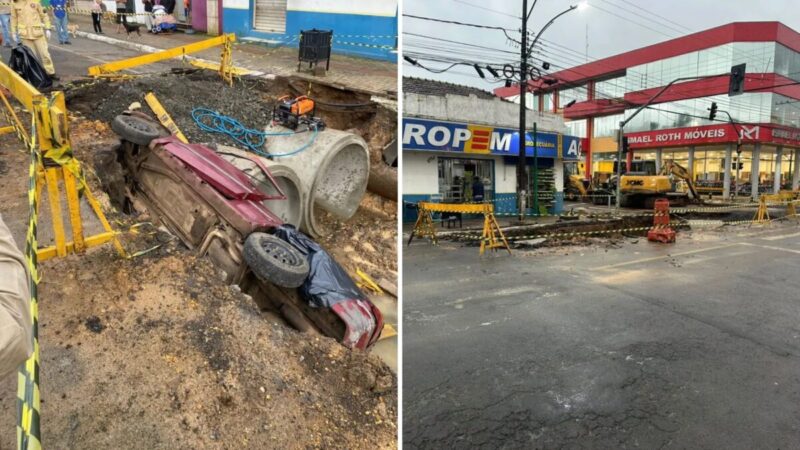 Motorista morre ao cair com carro em buraco de obra no PR