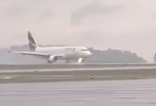 Vídeo mostra pouso de avião da Latam que saiu da pista e atolou no Paraná