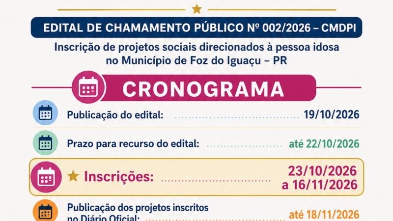Edital de Chamamento Público destinado projetos sociais voltados à promoção e à garantia dos direitos da pessoa idosa