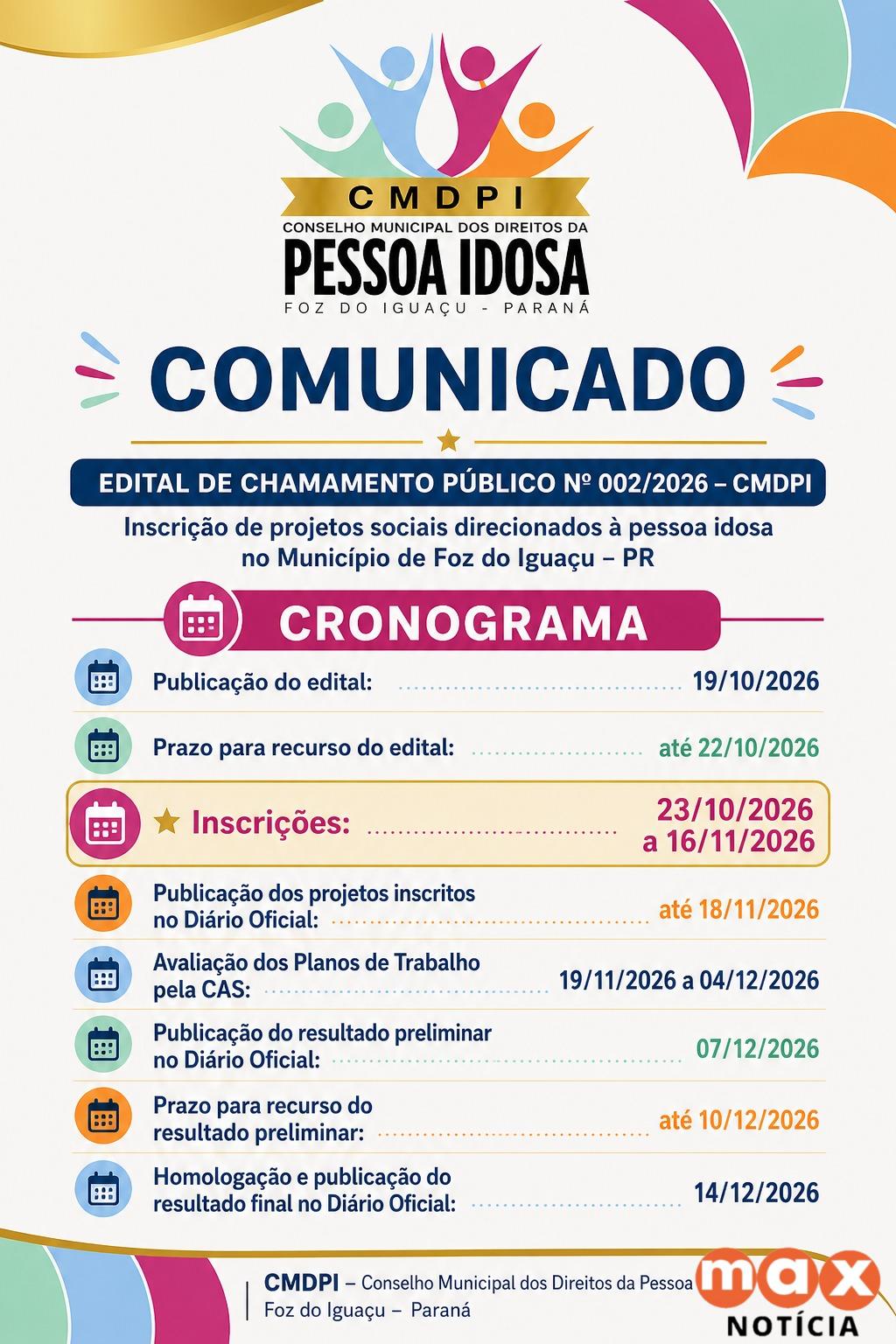 Edital de Chamamento Público destinado projetos sociais voltados à promoção e à garantia dos direitos da pessoa idosa