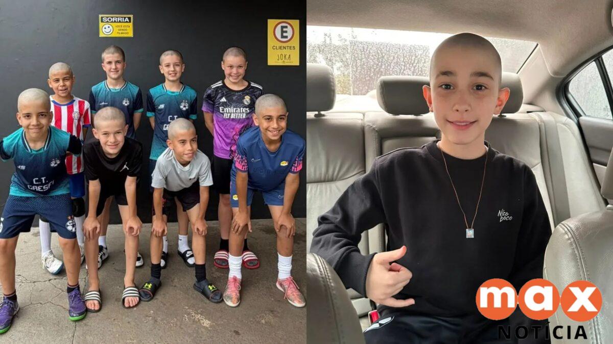 Time de futsal raspa a cabeça para apoiar menino com câncer