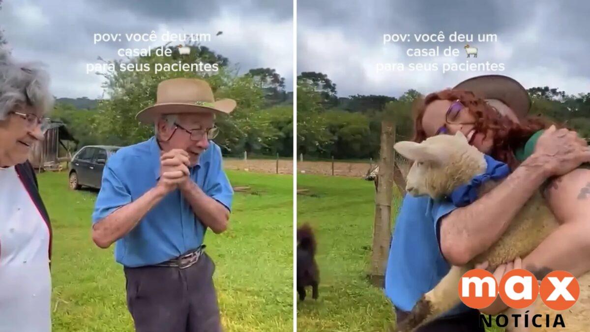 Fisioterapeuta surpreende idoso com carneirinhos no PR